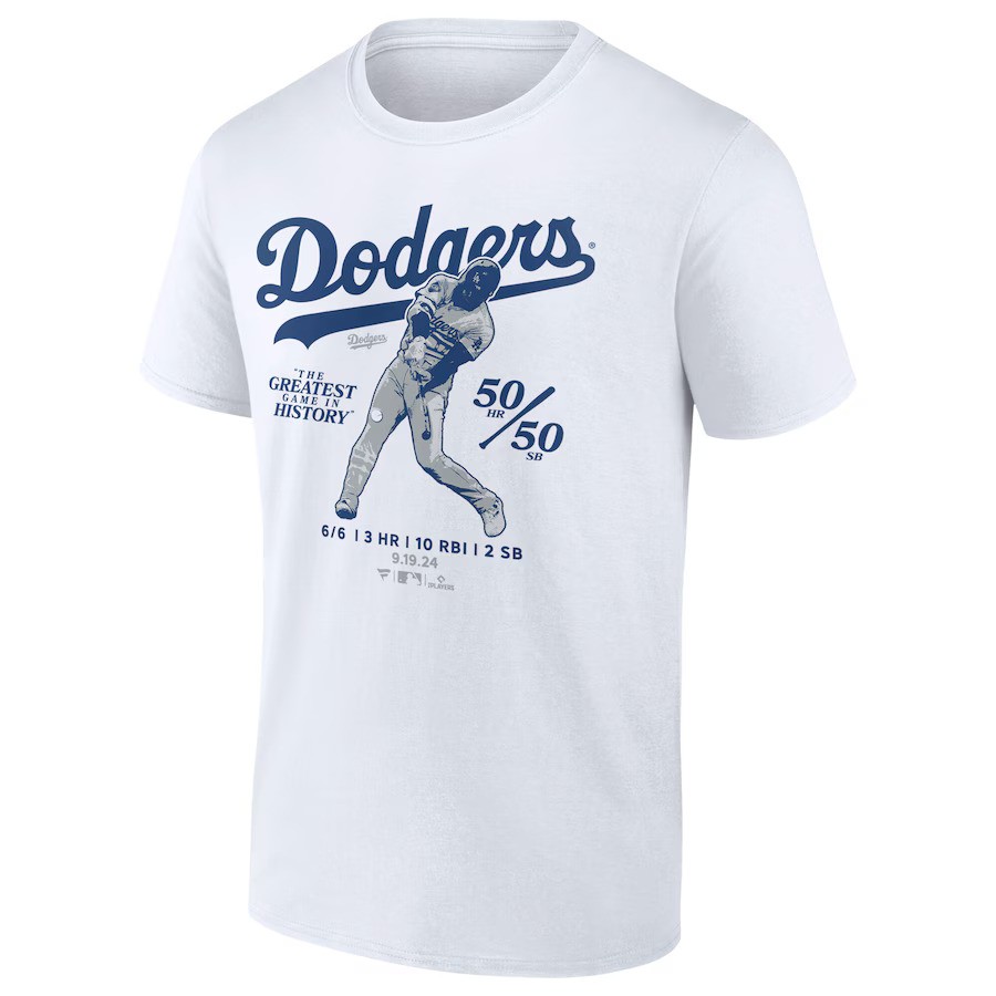 Los Angeles Dodgers Shohei Ohtani White Official 50/50 Club 6 for 6 Shirt