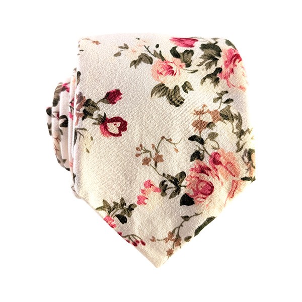 Cream Pink Olive Floral Hidden Pocket Tie