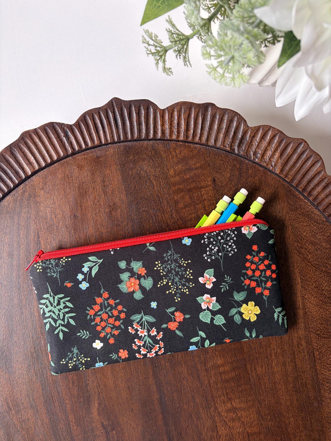 Pencil Pouch – Wildflowers on Black, photo 4 of 5