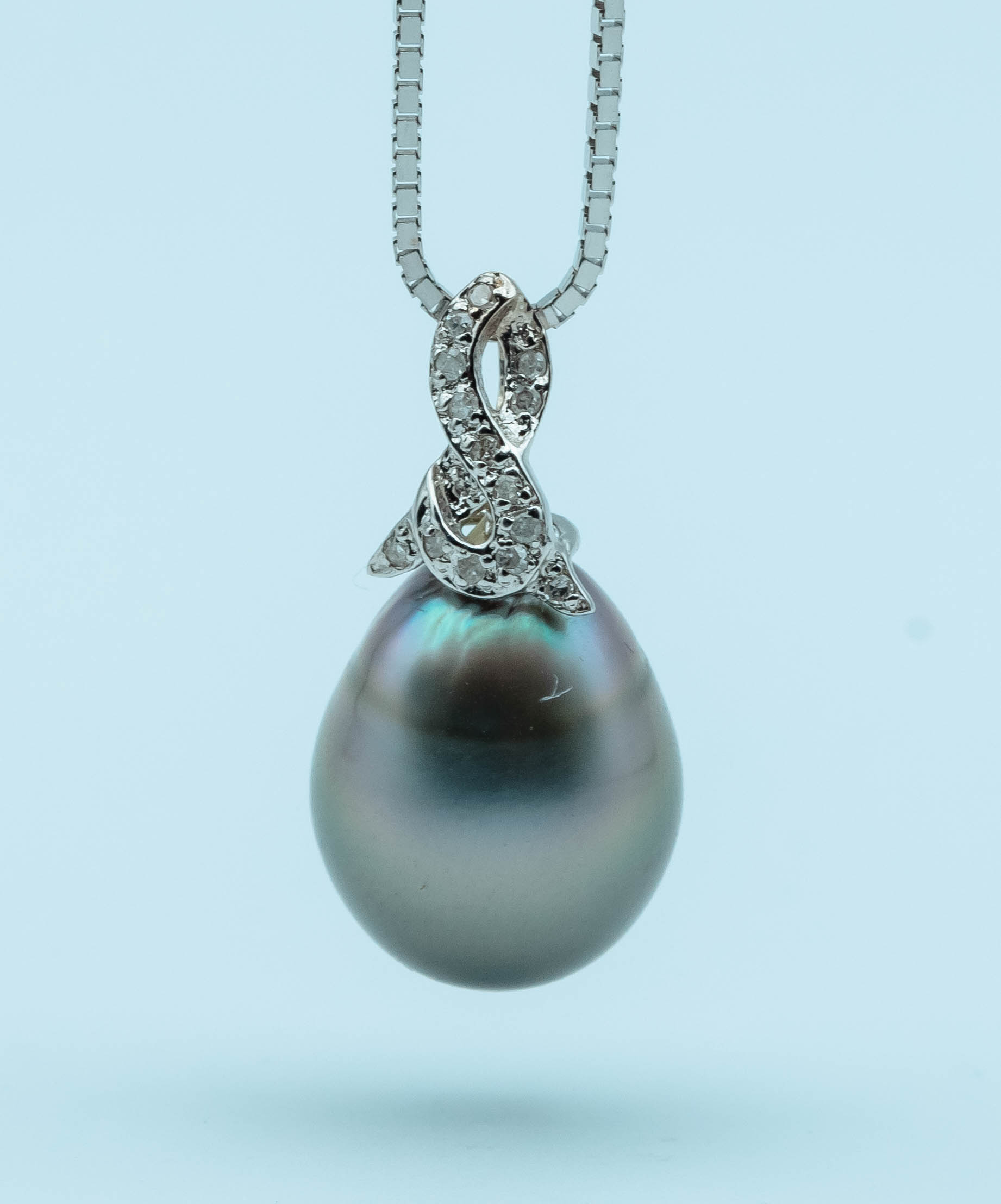 Love for Eternity 14K White-Gold Tahitian Black Pearl Pendant