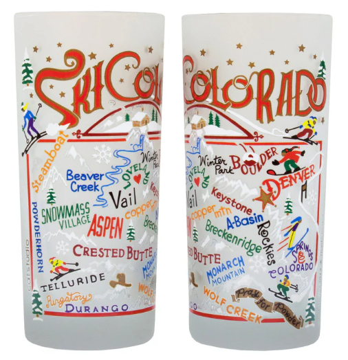 Ski Colorado Drinking Glass Catstudio