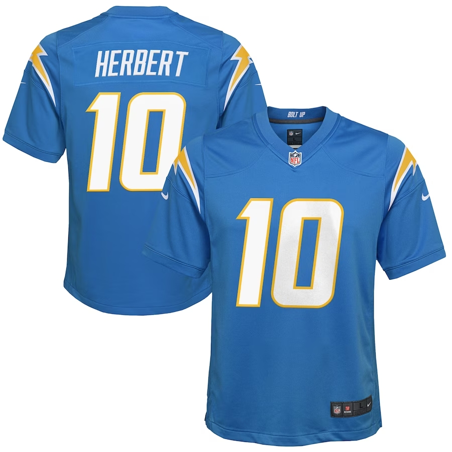 Los Angeles Chargers Justin Herbert #10 Kids Nike Powder Blue Jersey