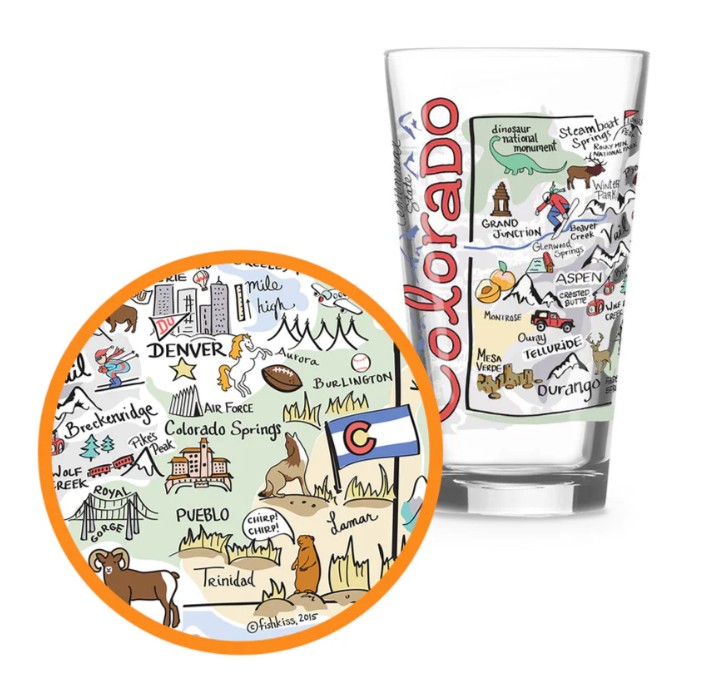 Colorado Map Glass 16oz
