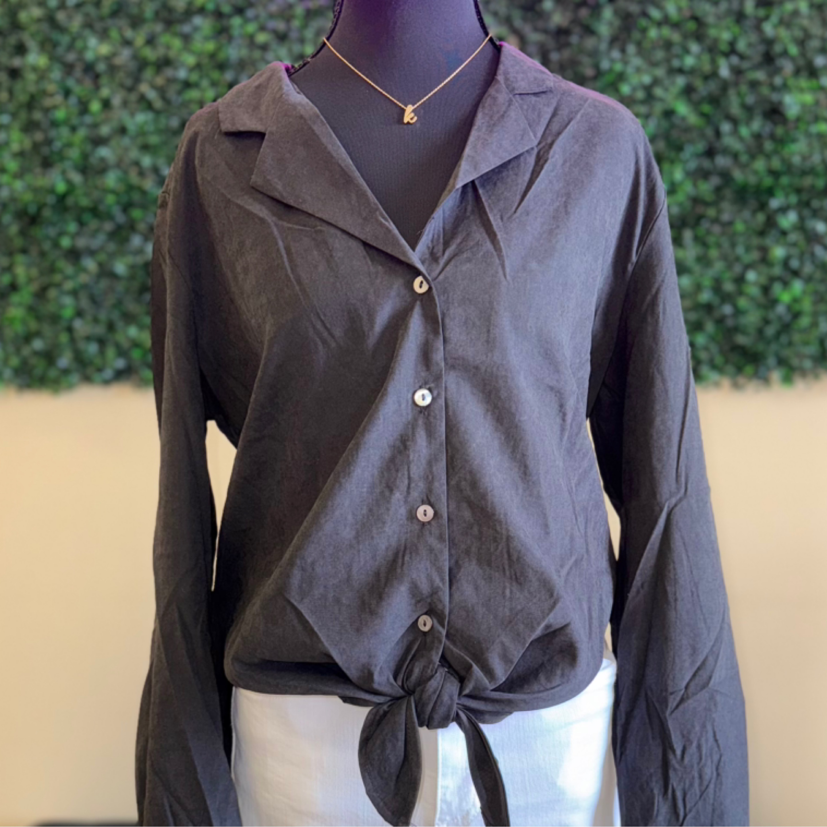 She+sky black button down — Bama Tan boutique, Tuscaloosa AL