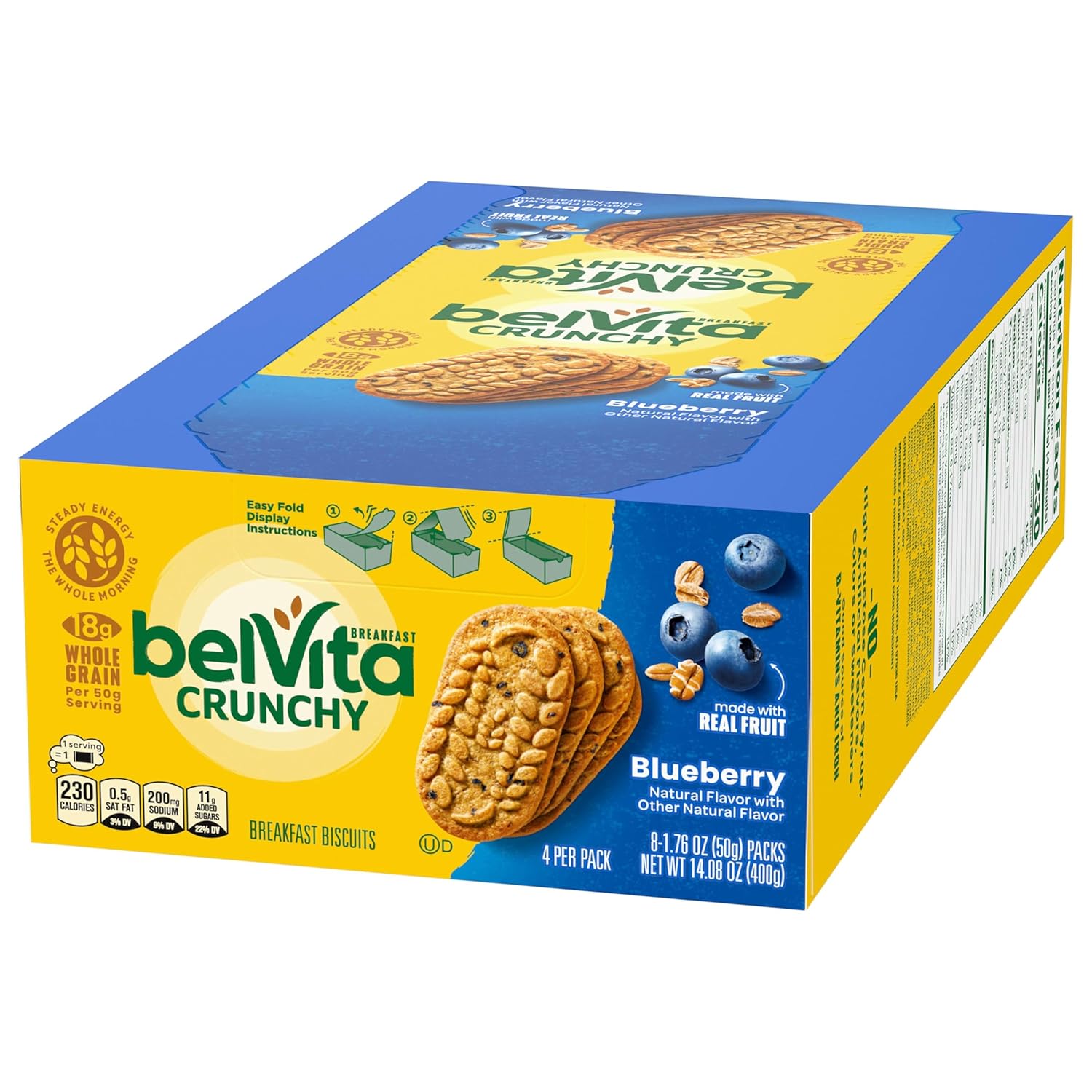 Belvita Crunchy BLUEBERRY Breakfast Bars Biscuits 1.76 oz 8ct Tray