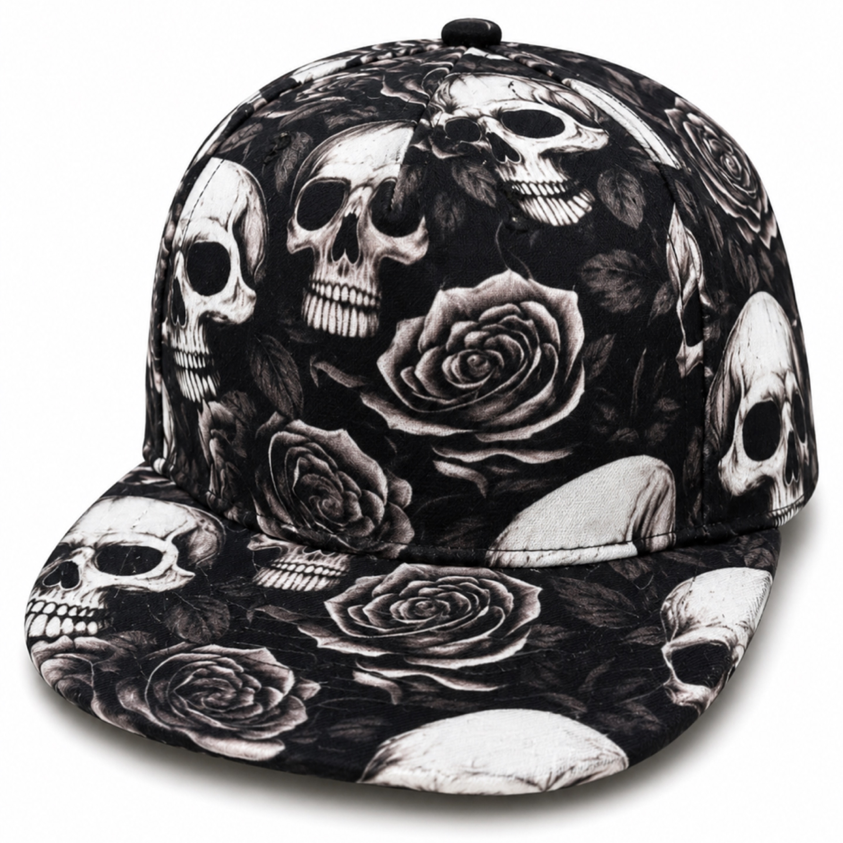 Gothic Skull & Rose Snapback Hat
