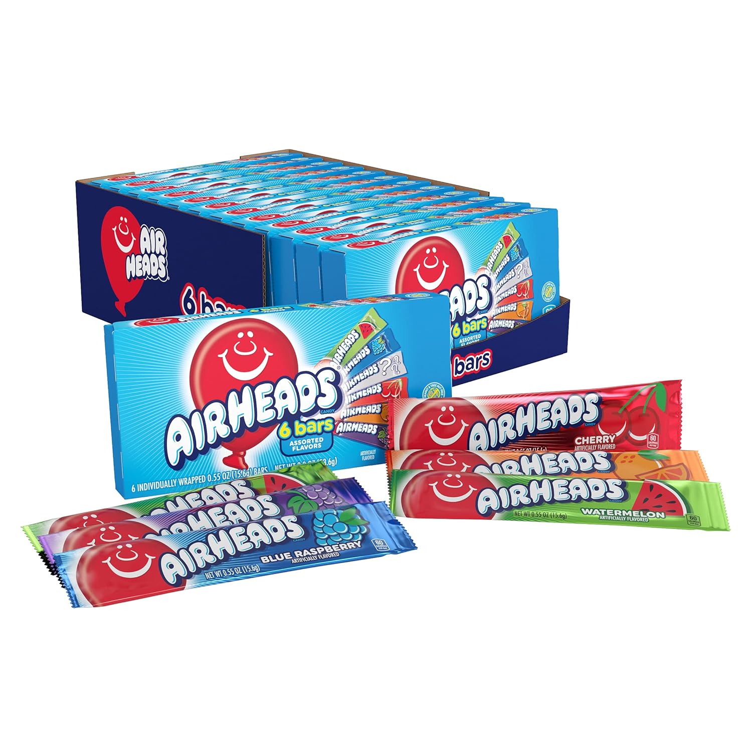 Airheads Chewy Fruity Candy 6 bars 3.31 oz 12 ct theater box