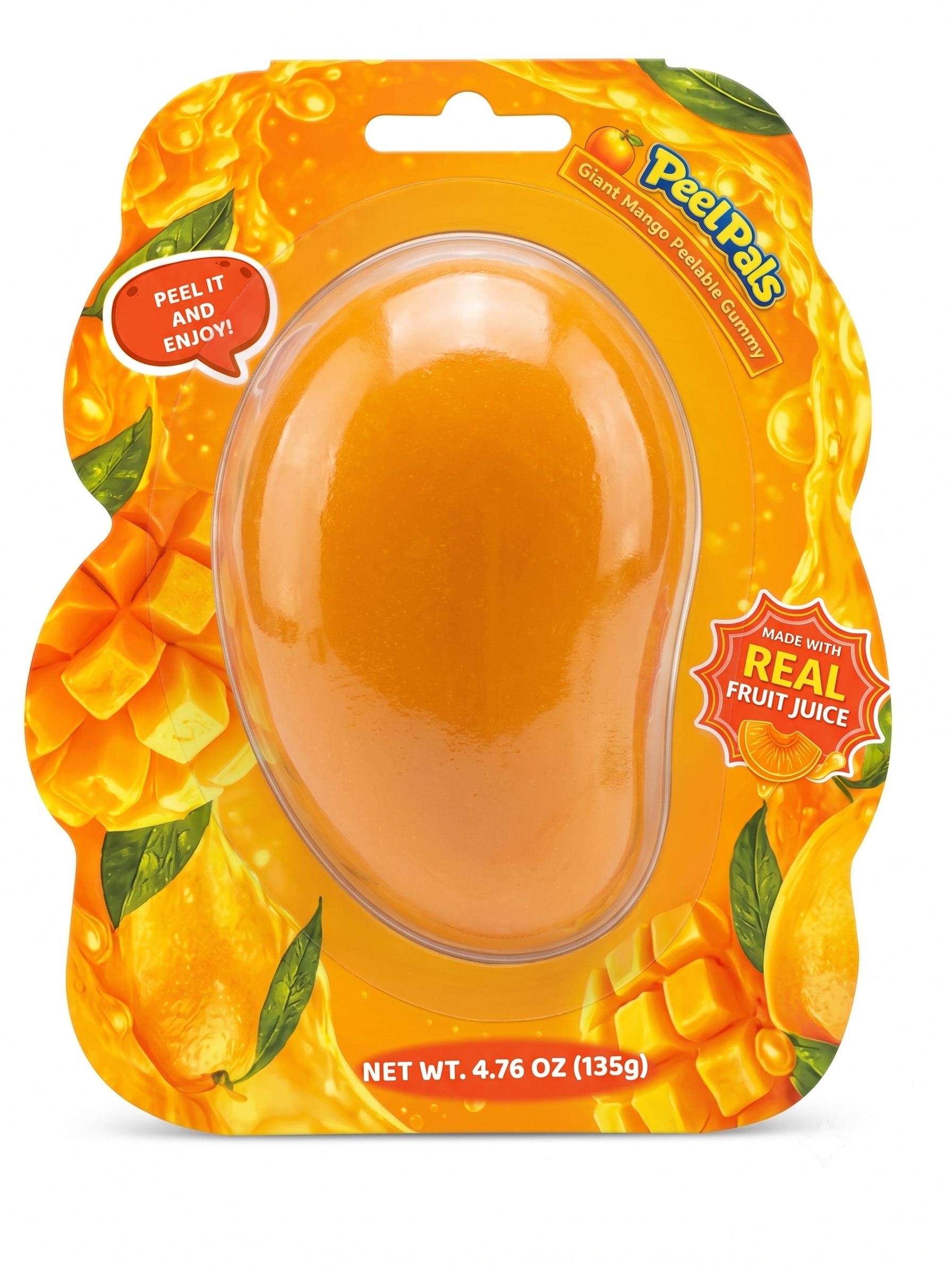 Peel Pals Giant Peelable Mango Gummy Candy Real Juice 4.76oz 6 Pack
