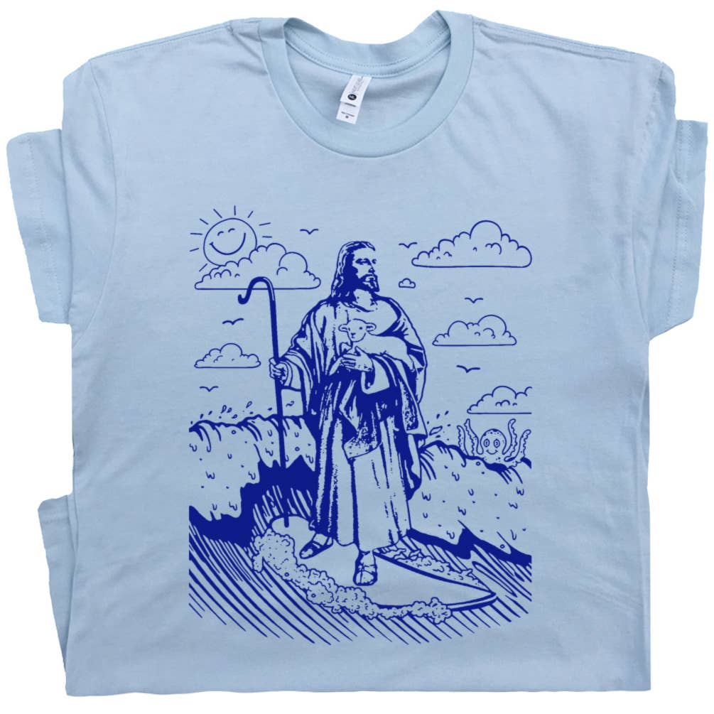 Shirtmandude Co - Surf Jesus Shirt Cool Retro Surfing T Shirt Funny Beach Tee: M