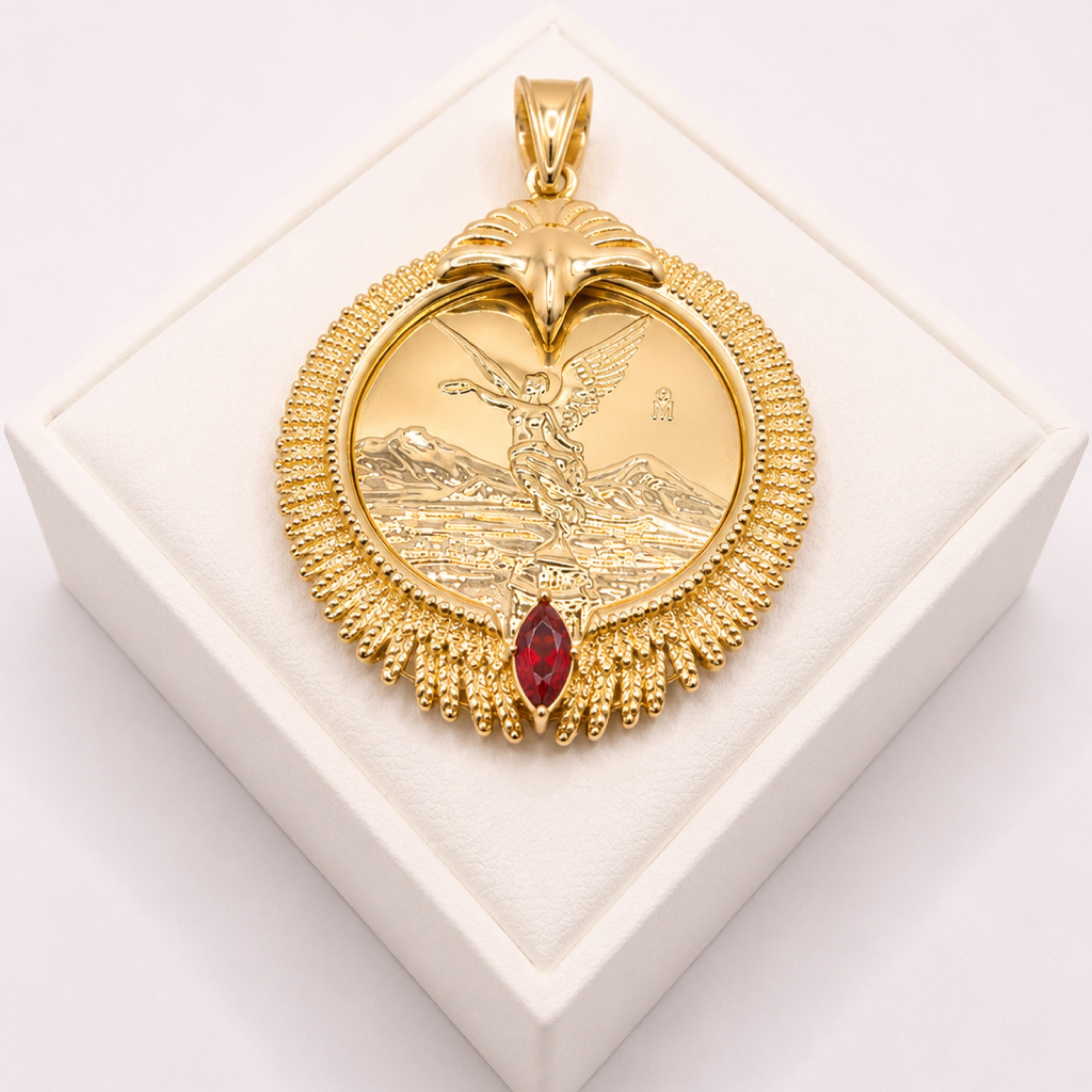 Gold Centenario Ruby Pendant 