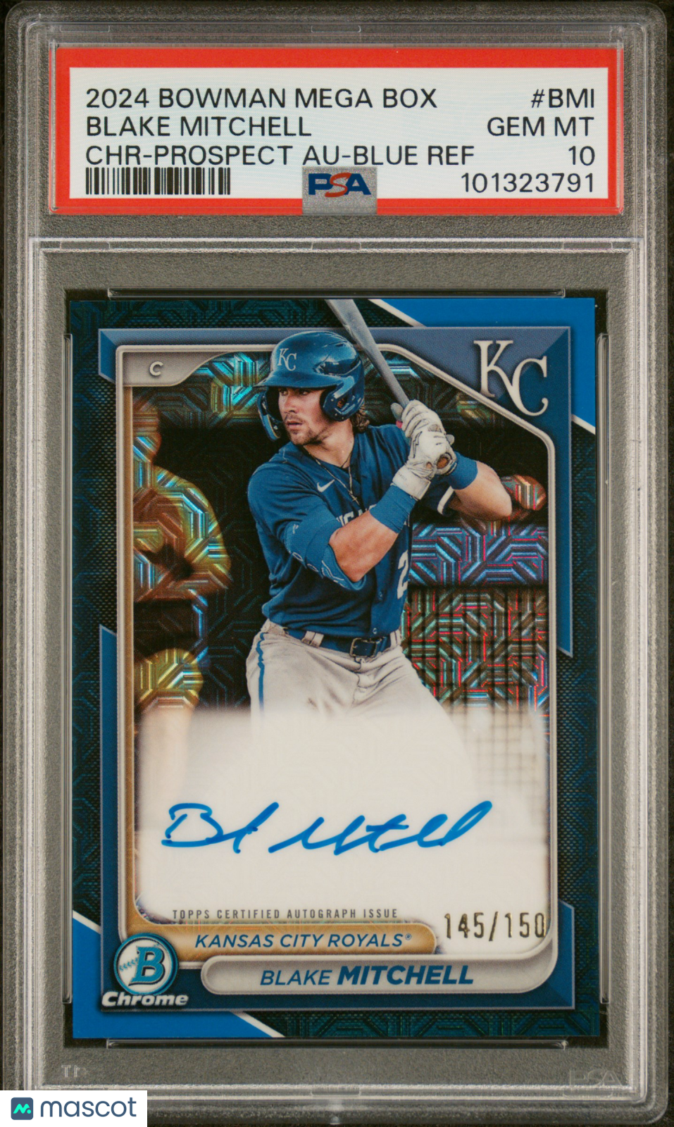 2024 Bowman Mega Box Chrome Autographs Blake Mitchell Blue Ref /150 PSA 10