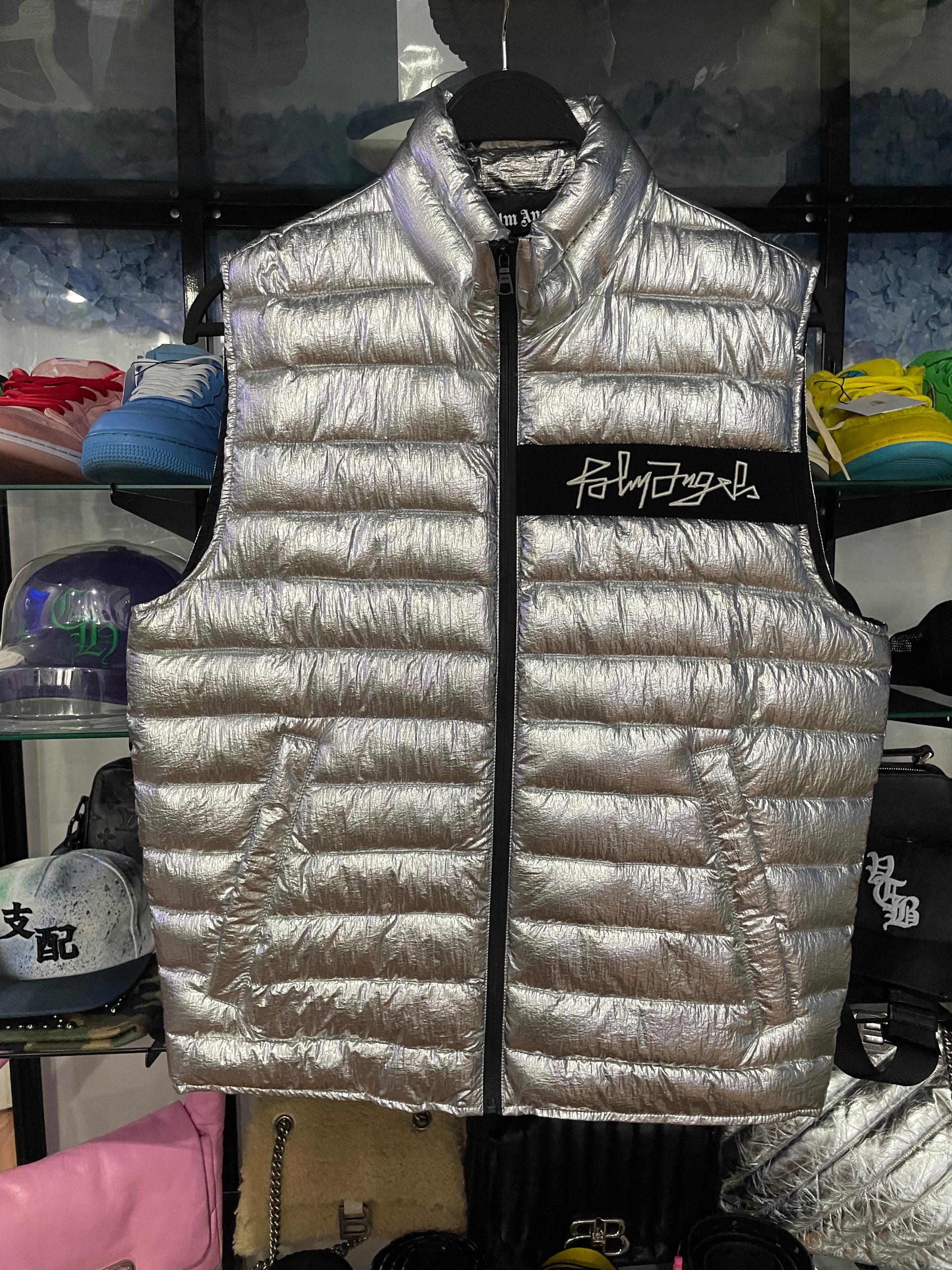 Palm angel metallic season vest in silver size M (used)