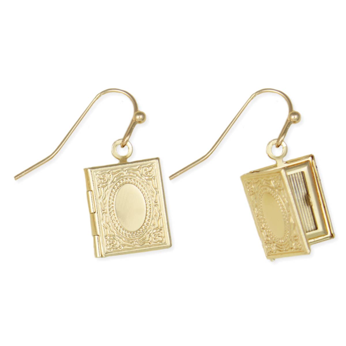 Treasured Keepsake Gold Book Floral Locket Earrings