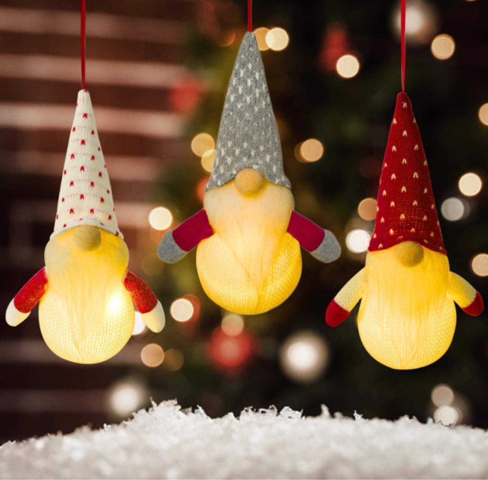 Christmas Gnome Lights Hanging Xmas Ornaments 3Pcs