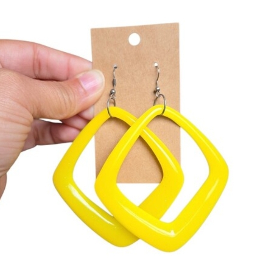 Silver Toned Bold Yellow Glitter Geometric Dangle Earrings 4"