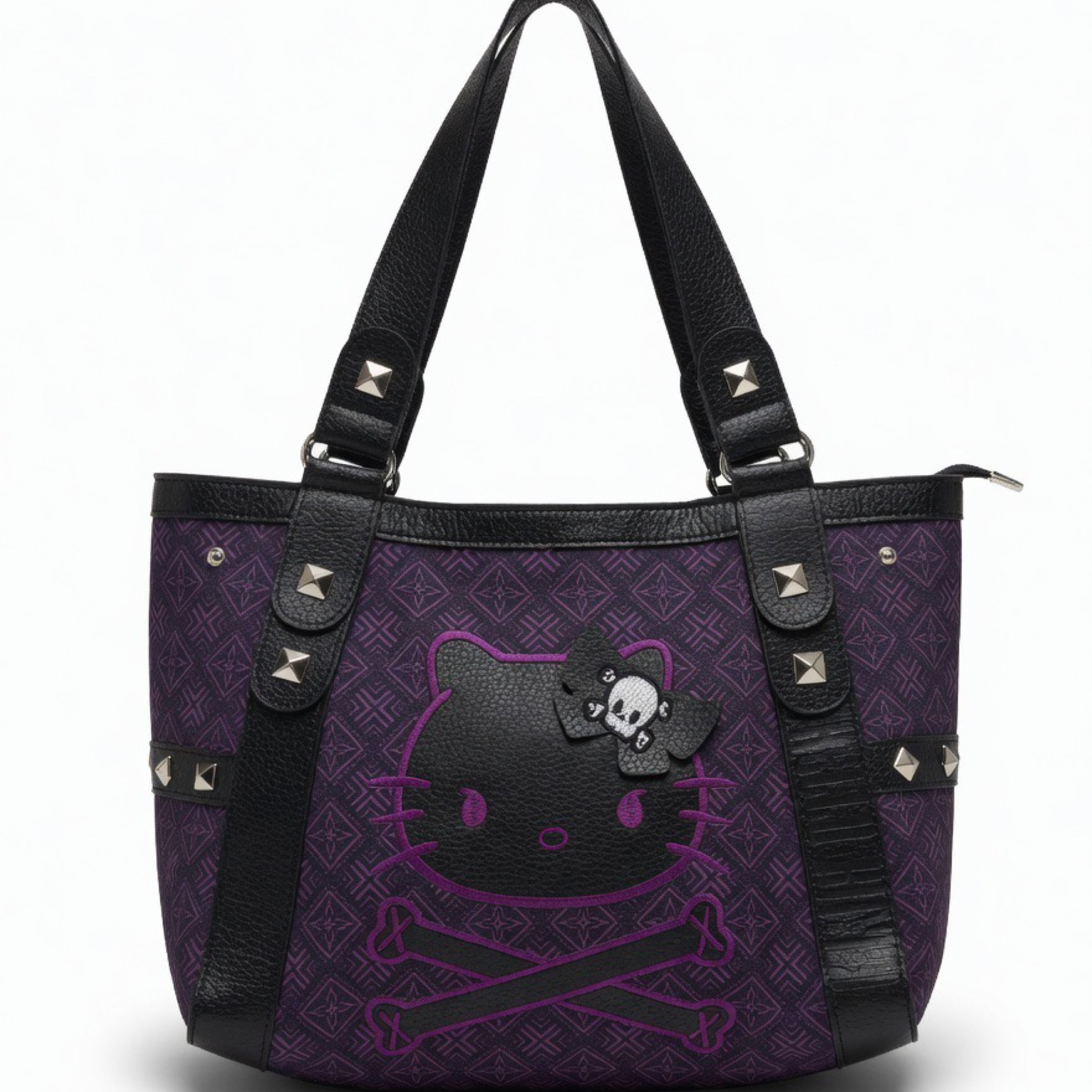 Hello Kitty Skull & Crossbones Studded Tote Bag - Purple/Black