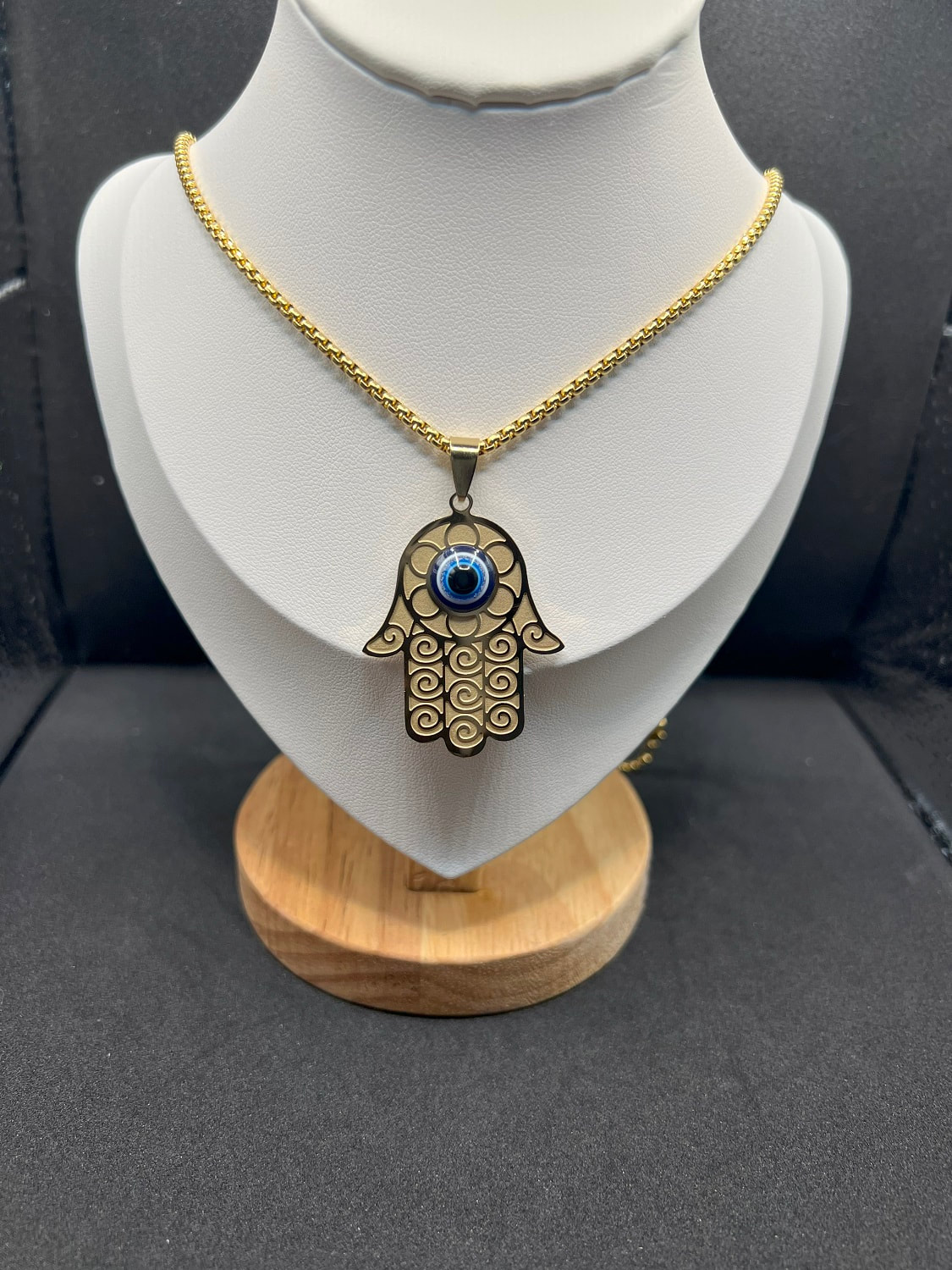 Hamsa evil eye hand gold chain necklace