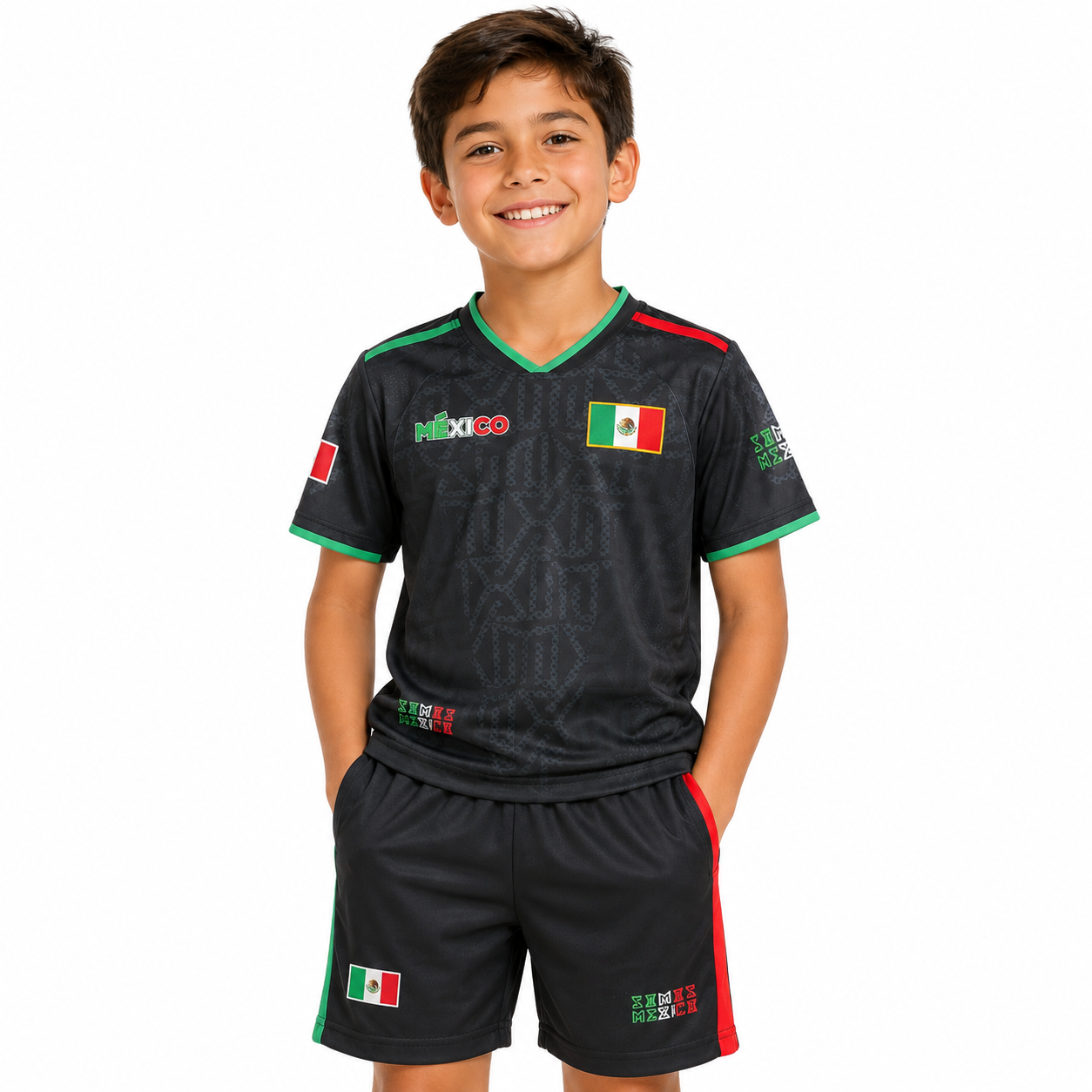 Mexico World Cup Kids Black Soccer Jersey Kit