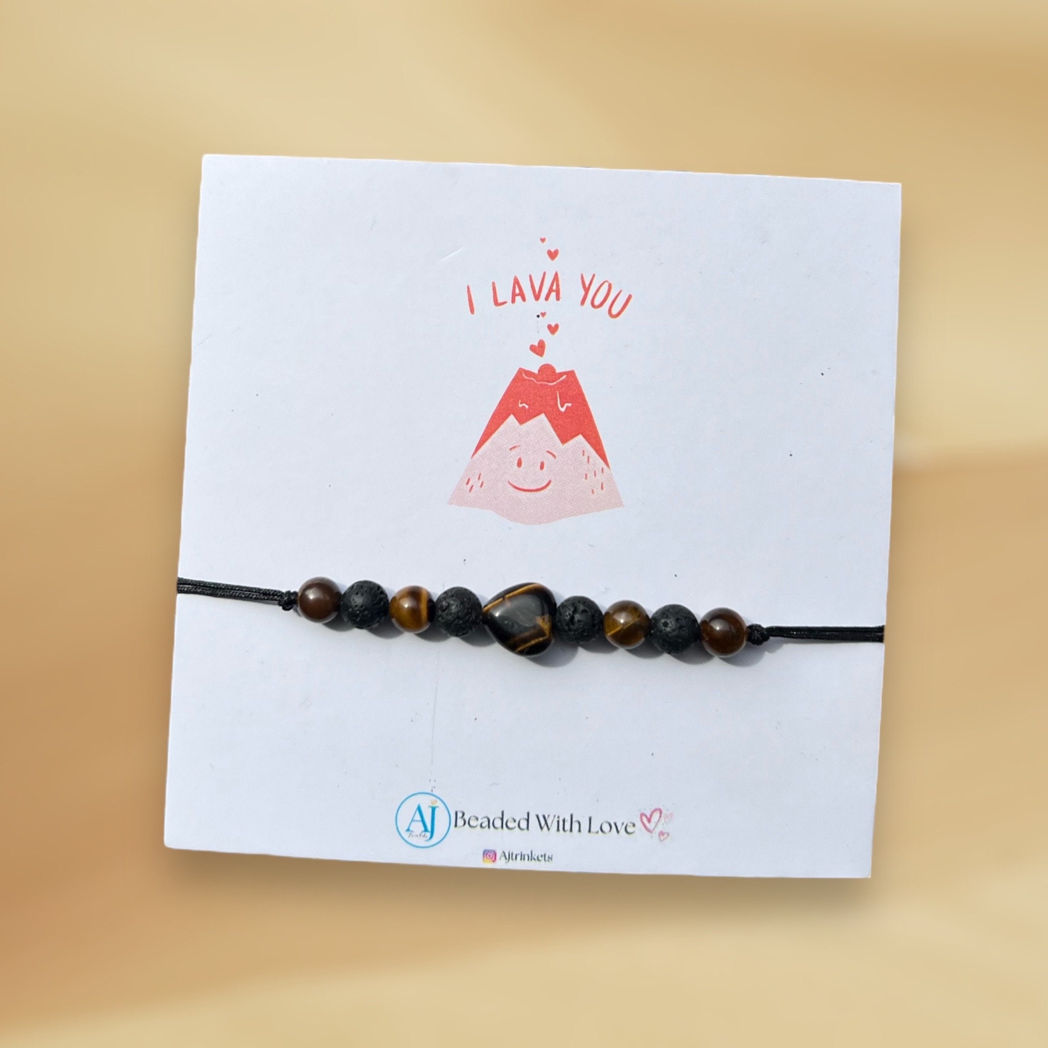 Handmade Lava Rock & Tiger Eye Adjustable Bracelet, Valentine’s Day gift from AJ Trinkets