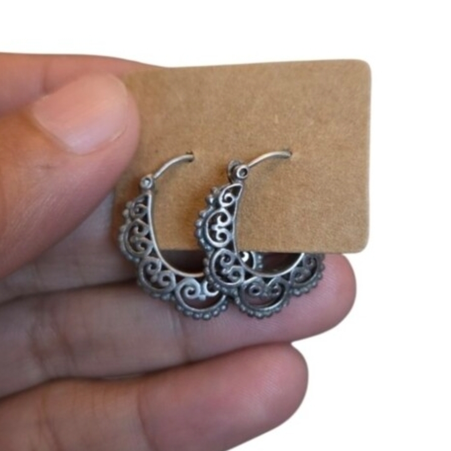 Intricate Silver-Tone Filigree Hoop Earrings