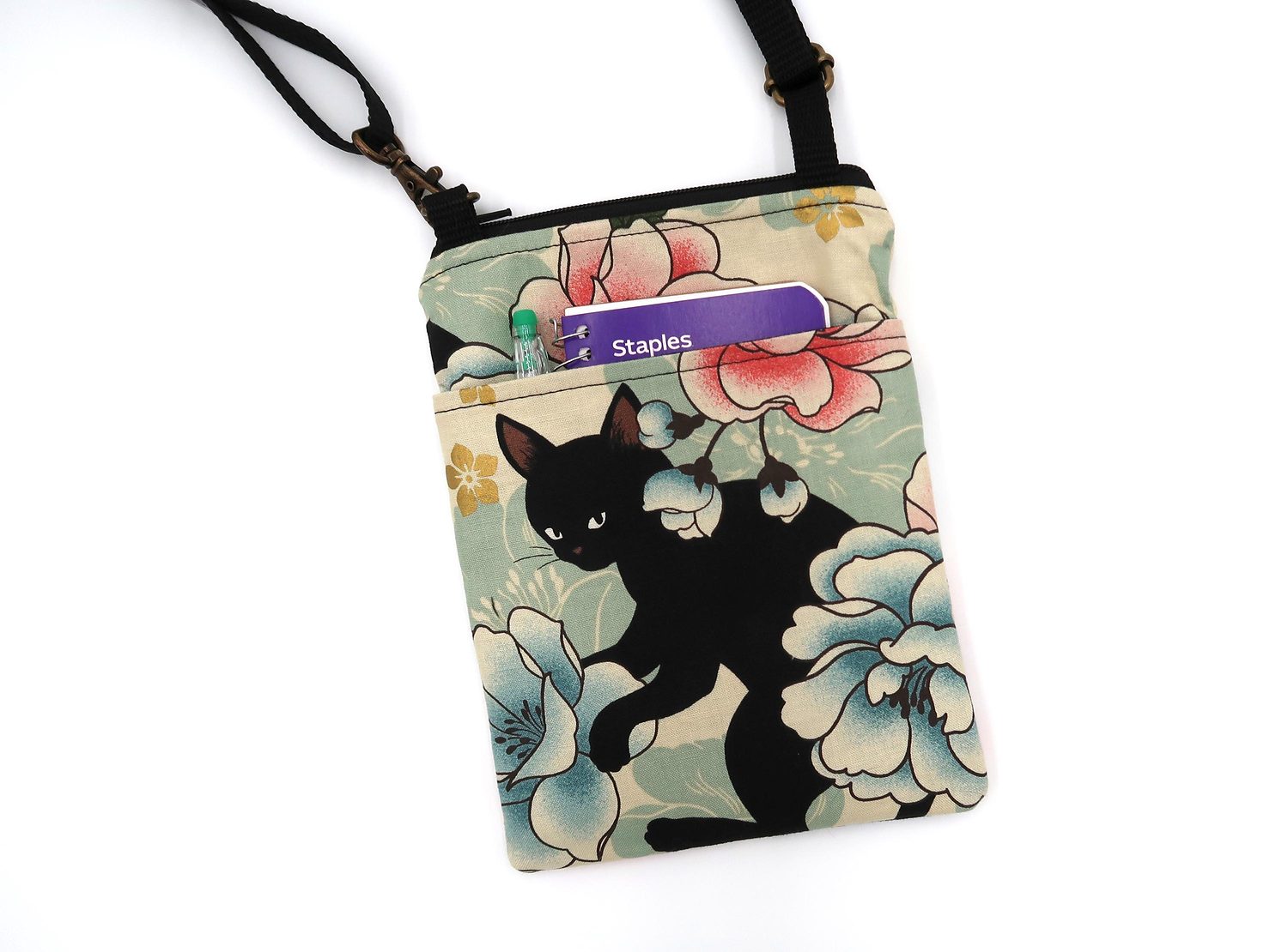Small Crossbody Bag – Black Cats & Peonies, photo 10 of 15
