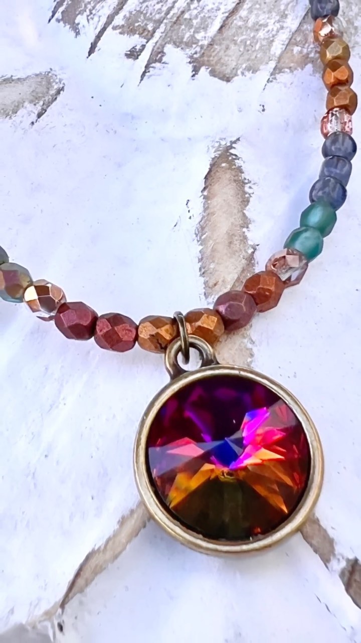 Swarovski Volcano Crystal Rivoli Necklace with Czech Glass & Toho Seed Beads