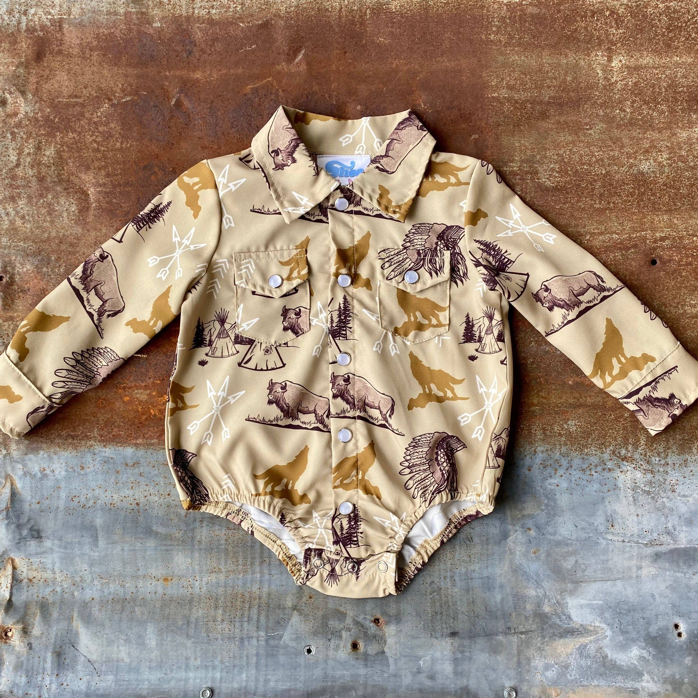 Indian Green Pearl Snap L/S Onsie