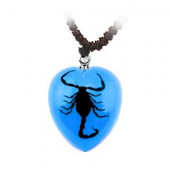 BLUE - Scorpion small heart shaped necklace - Blue w/Black