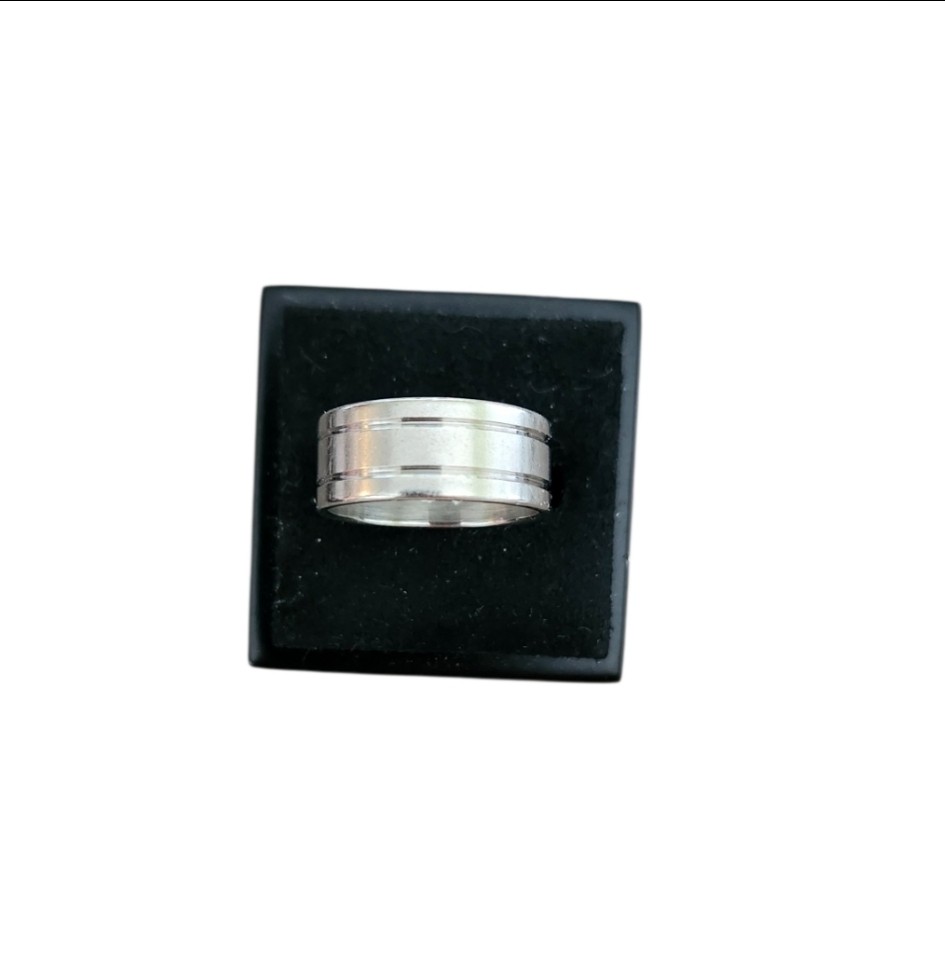Size 6 Silver Toned Double Grooved Polished Band