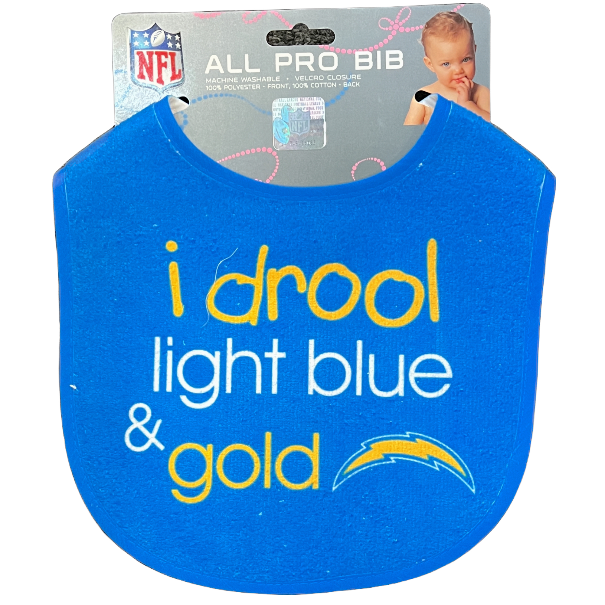 Los Angeles Chargers I Drool Light Blue and Gold Baby Bib