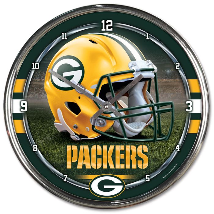 Green Bay Packers Round Chrome Helmet Wall Clock