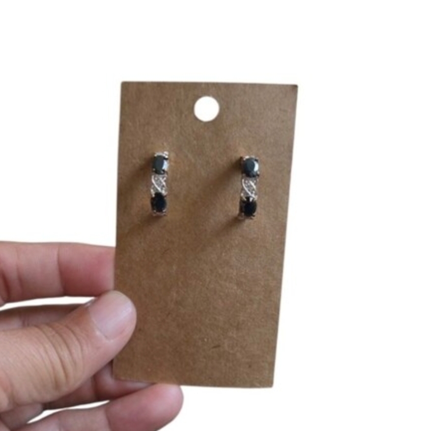 Vintage 925 Silver Gold Plated Hoop Earrings Onyx Cubic Zirconia