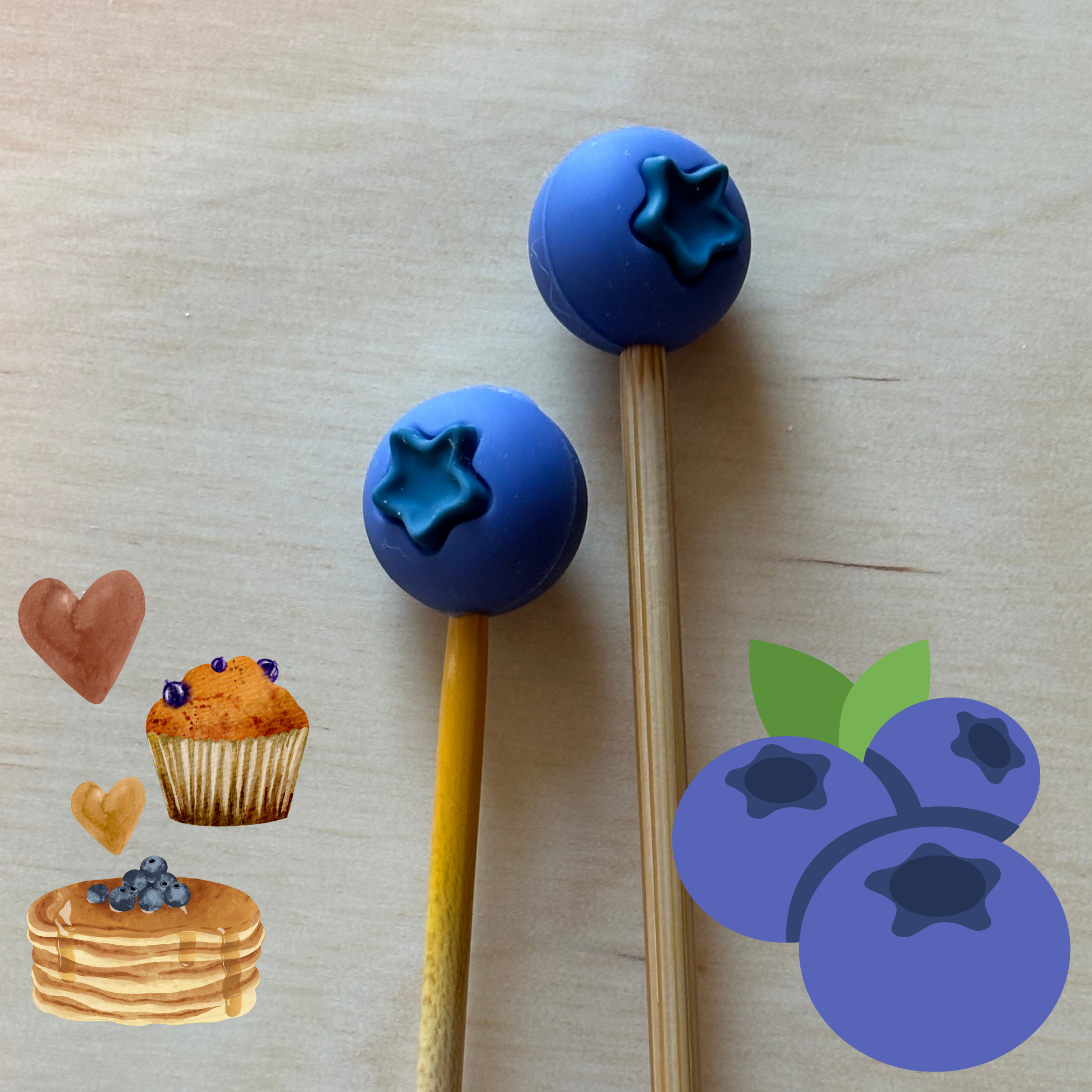 Knitting Needle Point Protectors - Blueberry Fruit Food