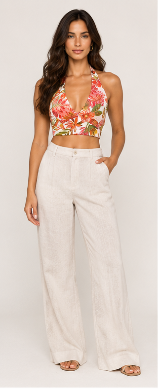 Tropical Print Halter Tie Top