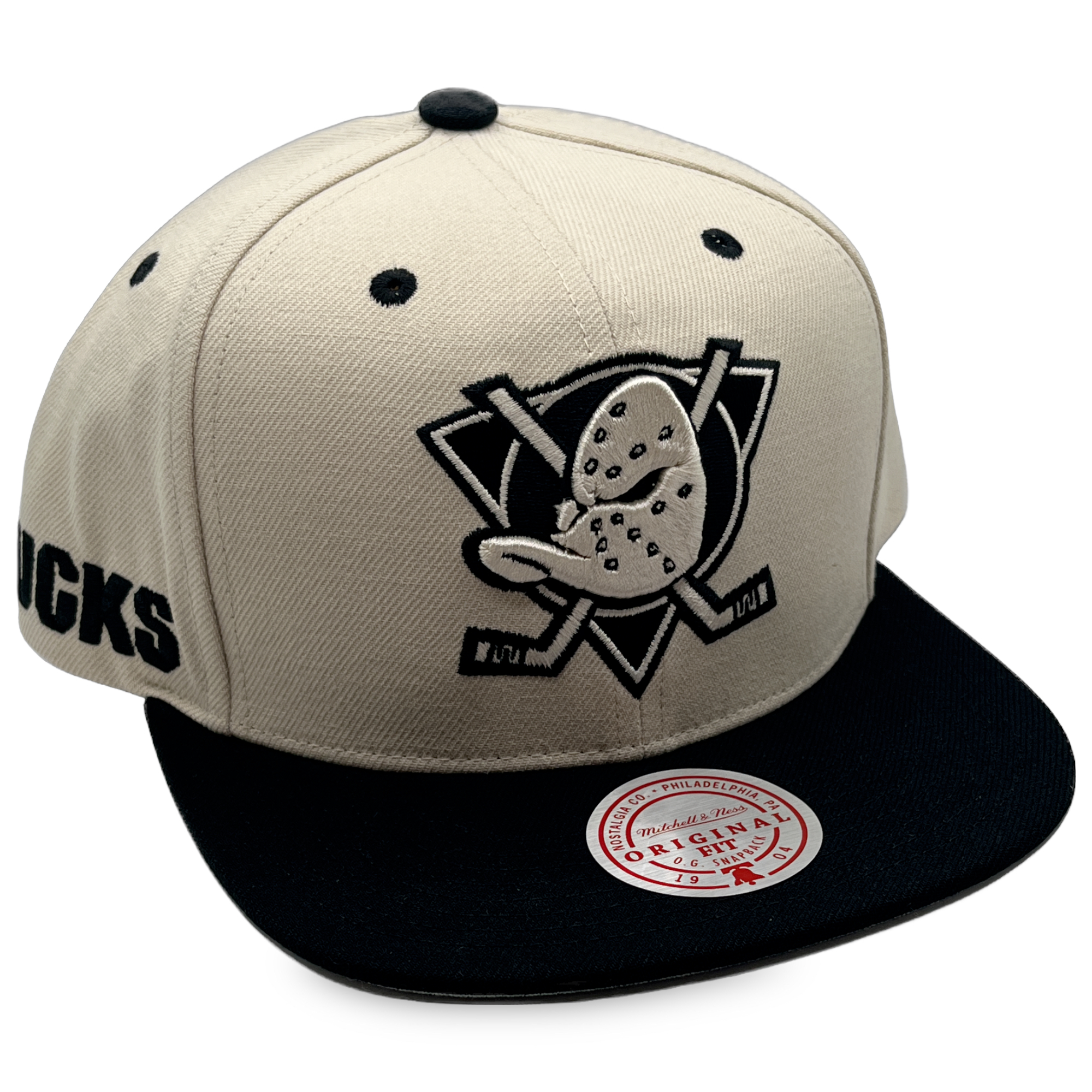 Anaheim Ducks Evergreen Cream/Black Mitchell and Ness Snapback Hat
