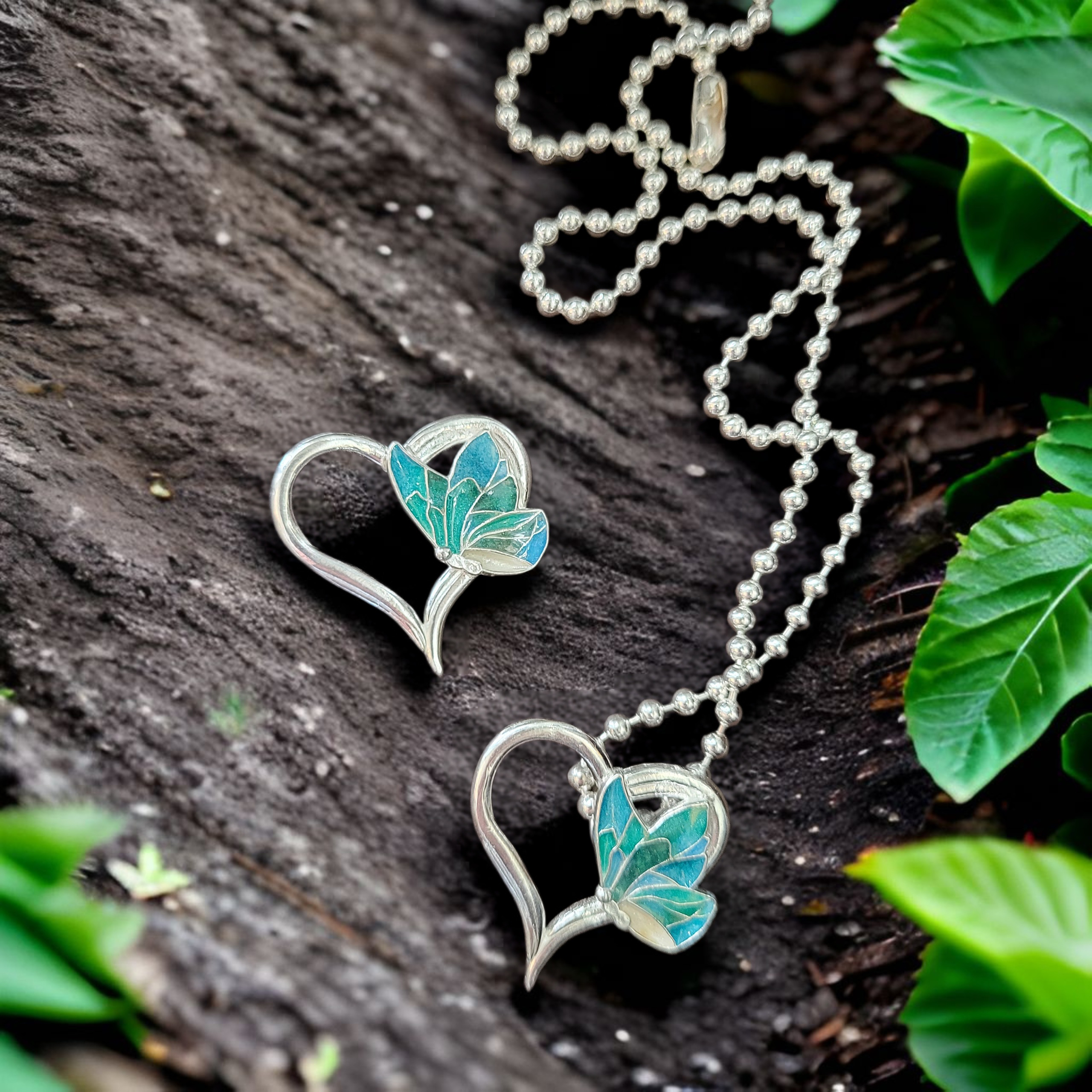 Cremation Heart and Butterfly Pendant by Moss Creek Art