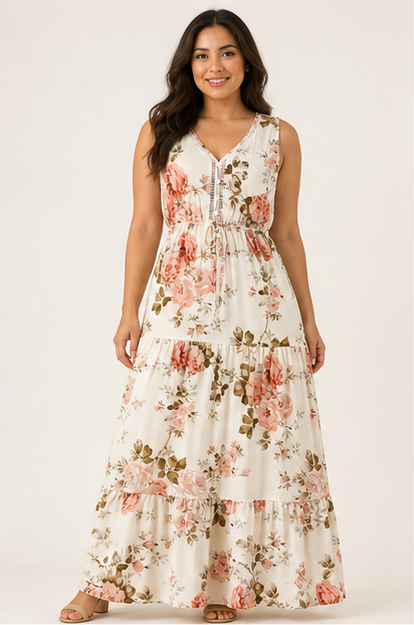 Sleeveless Deep V-Neck Loose Plain Long Maxi Casual Dress