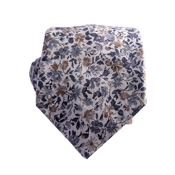Cream French Blue Floral Hidden Pocket Tie