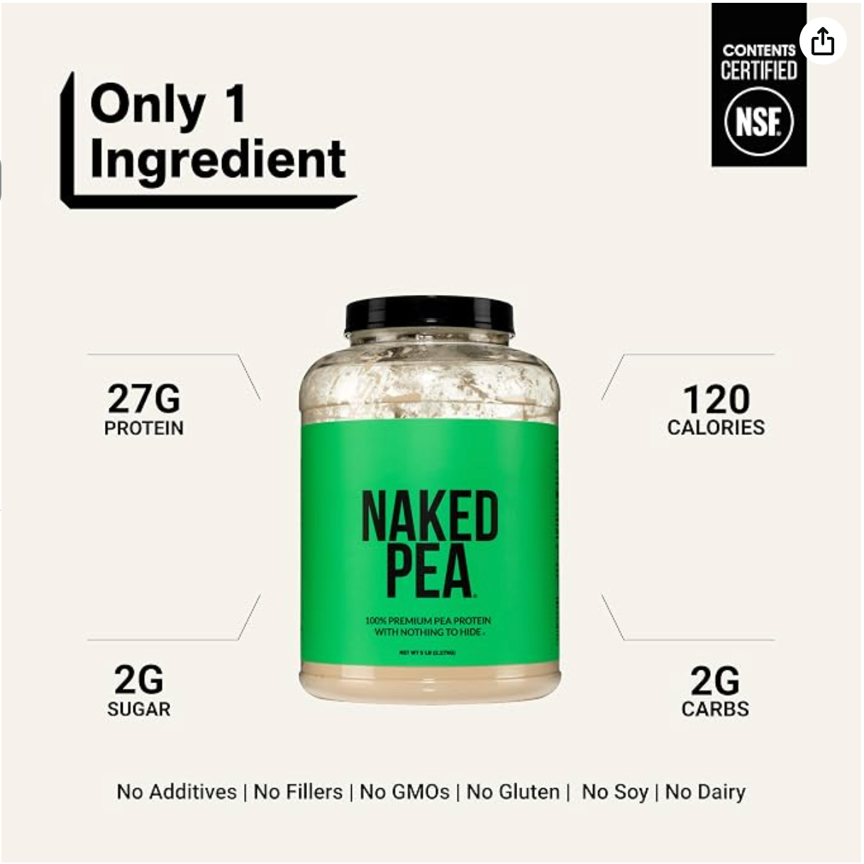 NAKED Unflavored Vegan Pea Protein Powder 5LB