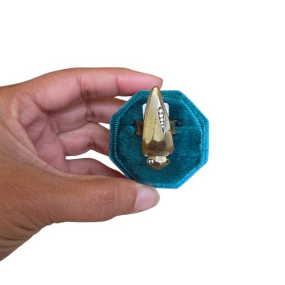 Size 7 Gold-Tone Statement Ring with Clear Crystal Accents