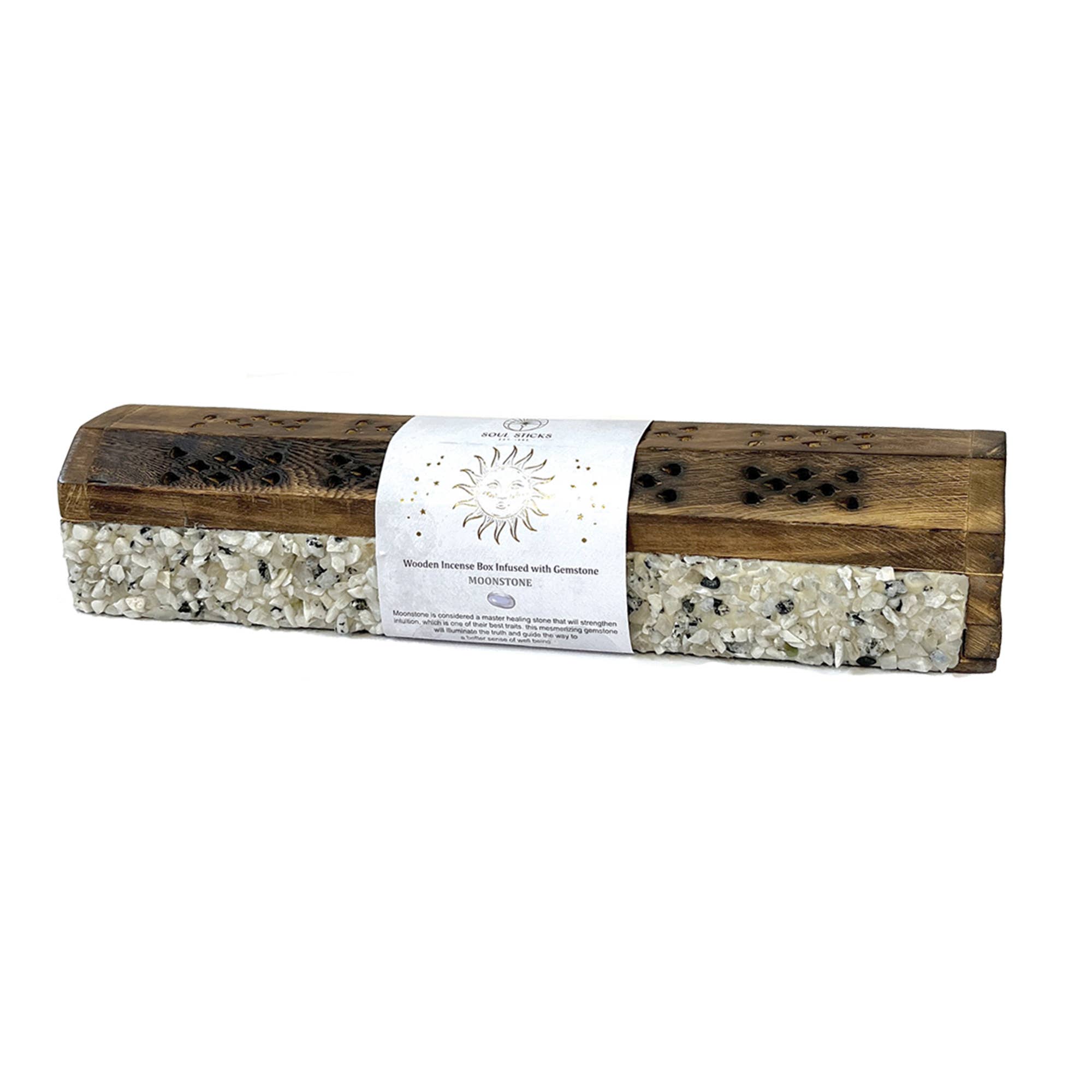 Soul Sticks - Moonstone Elements Crystal Wooden Coffin Box