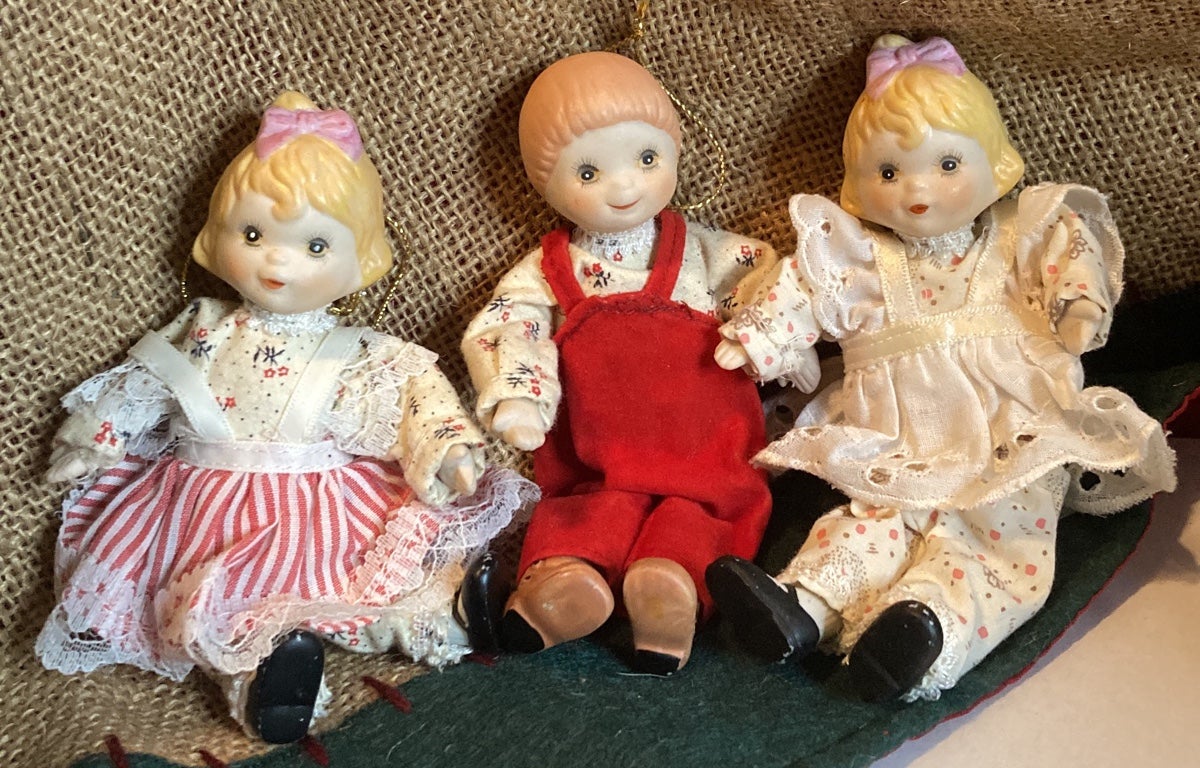 Ceramic Sisters and Brother Christmas Ornaments