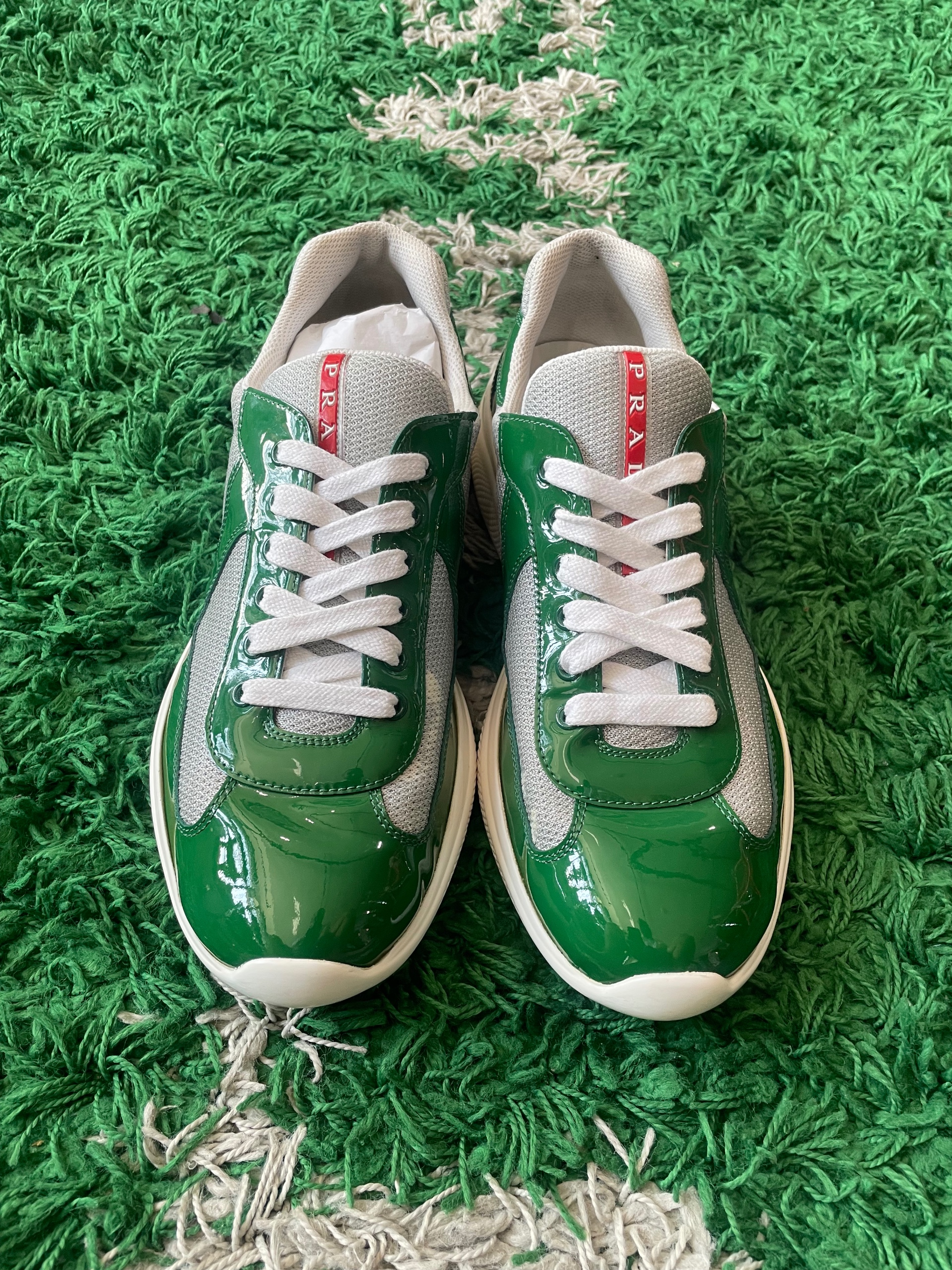 Prada America's Cup Patent Leather & Technical Fabric Sneakers in the Green / Silver colorway size 9 (used), size 9, used condition — photo 2 of 2