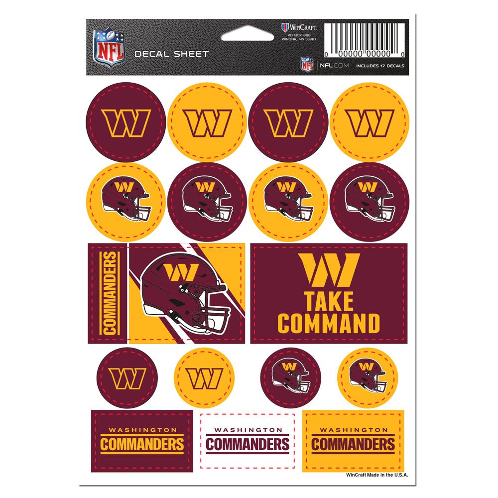 Washington Commanders Vinyl Decal Sheet 5x7"