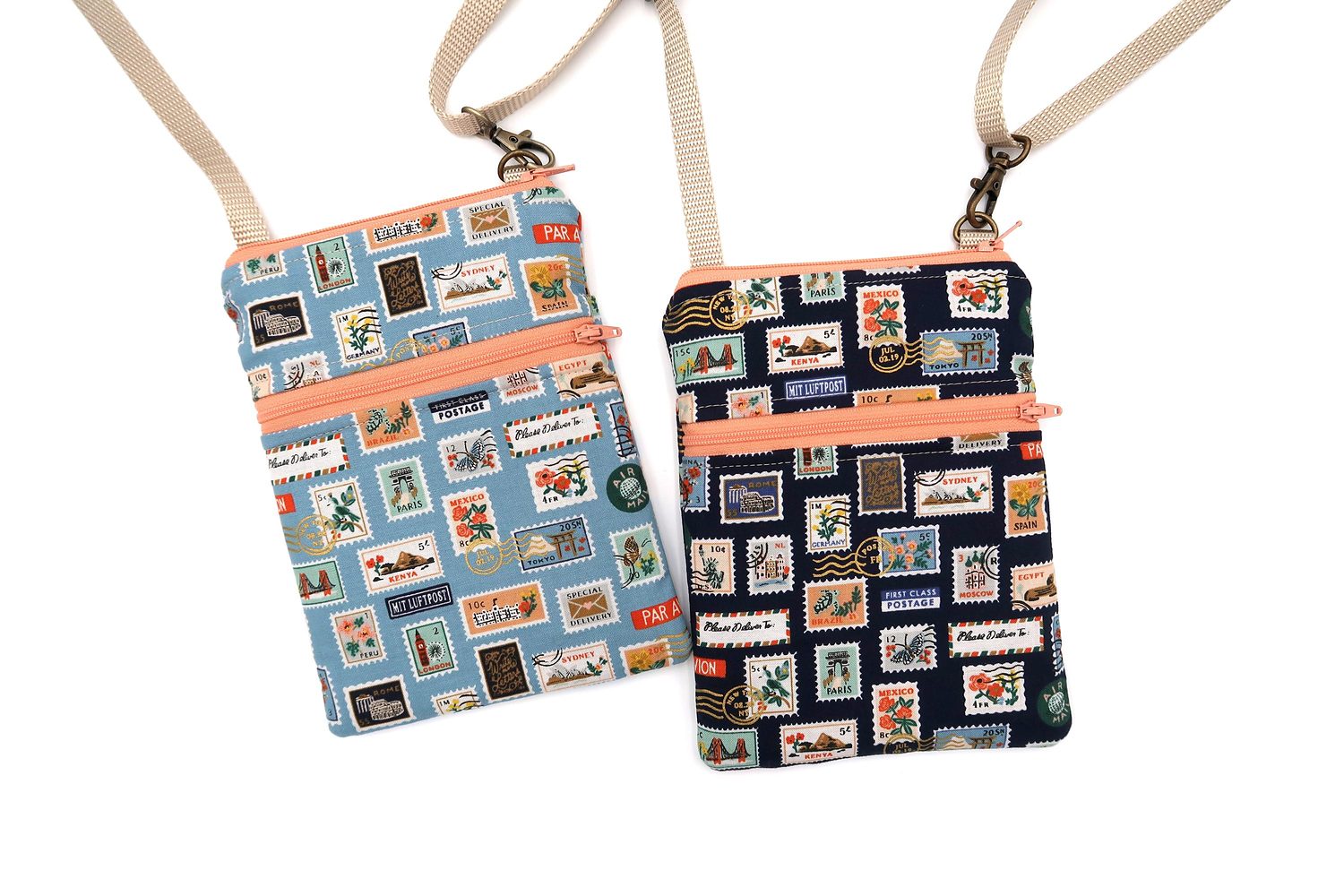 Small Crossbody Bag – Postage Stamps – handmade crossbody bag