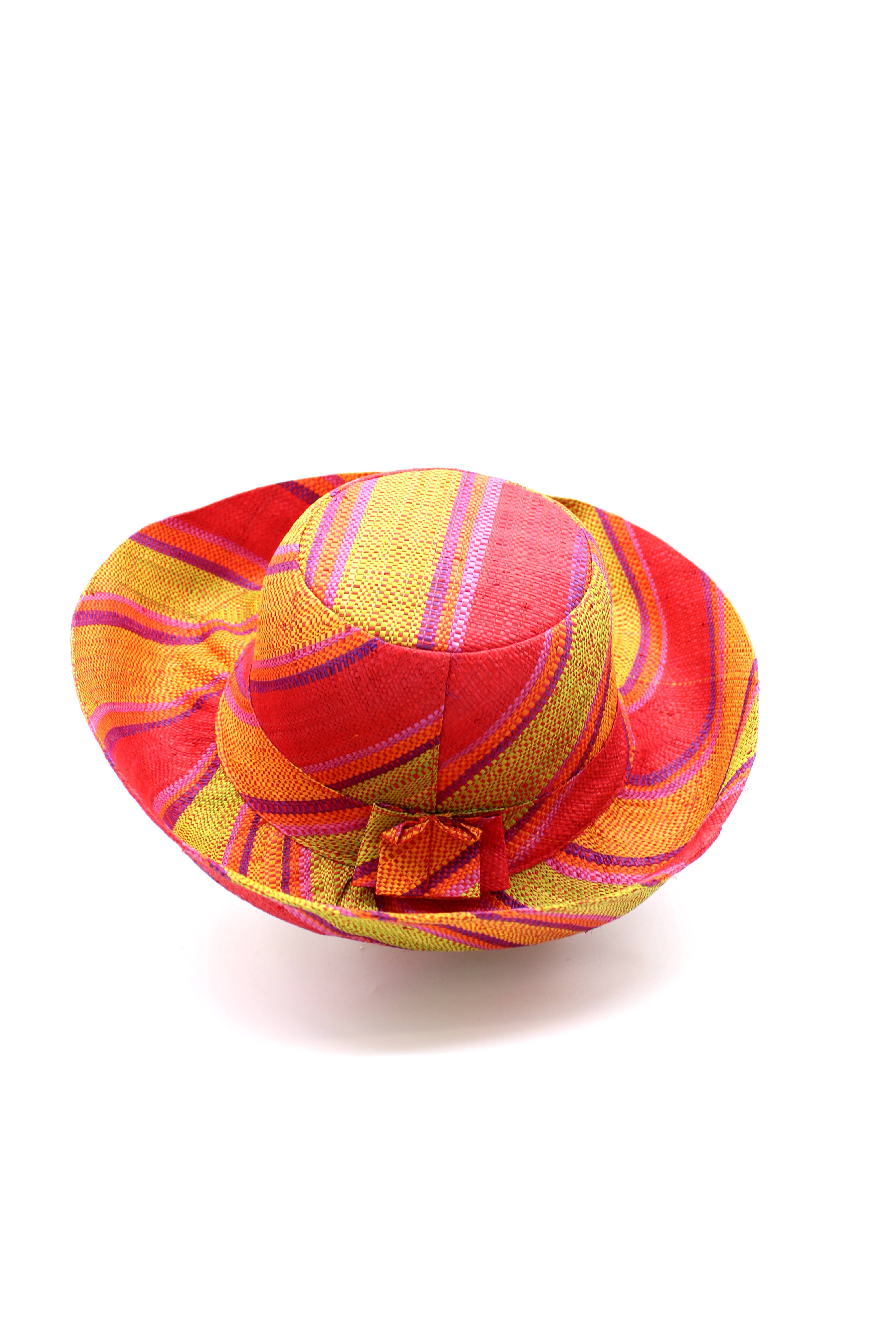 5" & 7" Wide Brim Multicolor Stripe Packable Straw Sun Hats