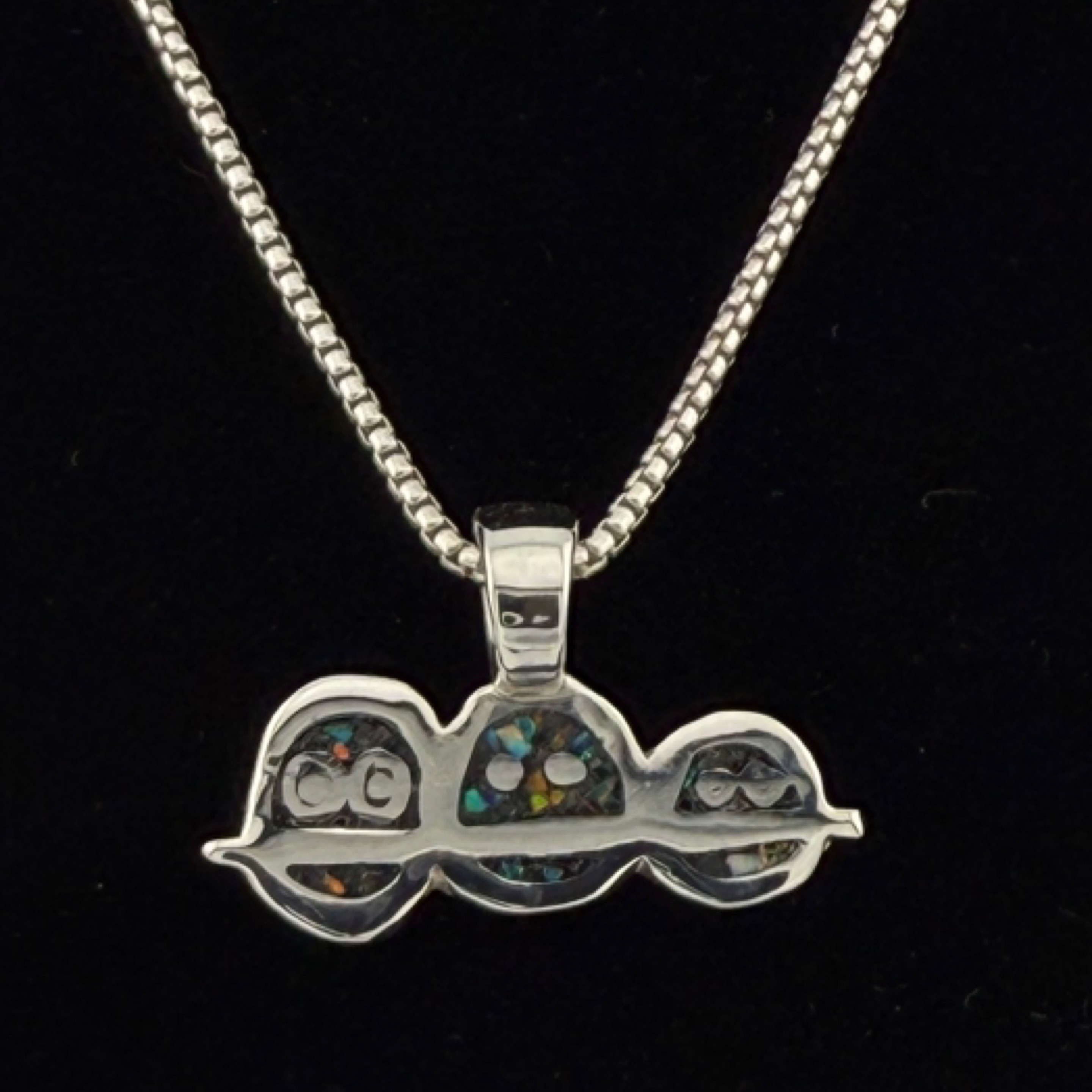 Lespecial Logo Pendant – Black Tourmaline & Opal Inlay, Sterling Silver