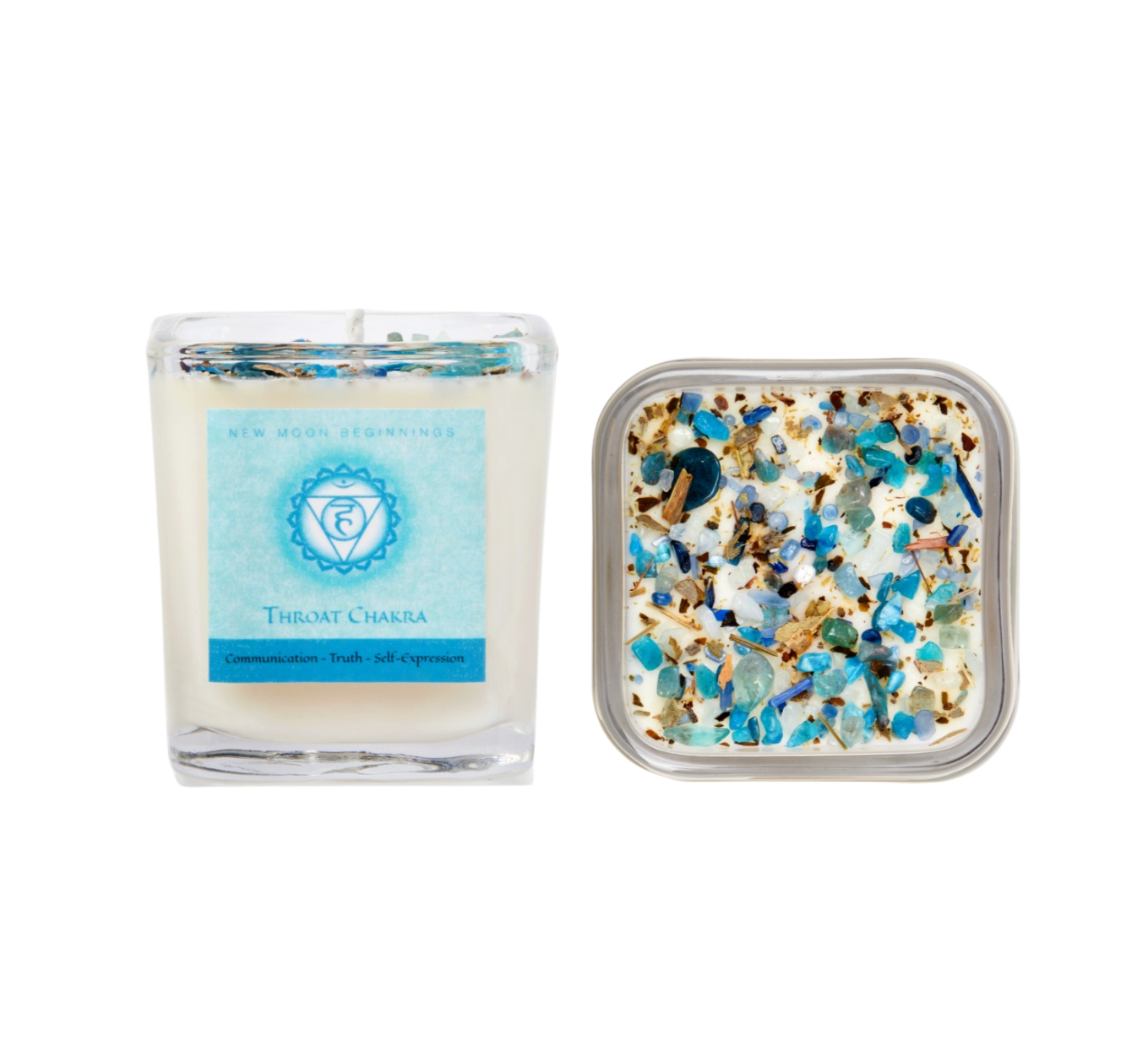 New Moon Beginnings - Throat Chakra Candle 7.5oz