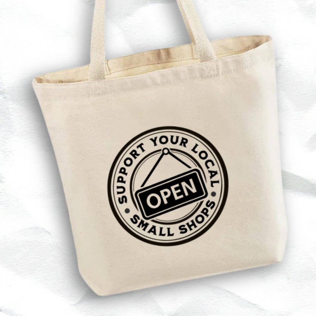 Support Local Shops Canvas Tote Bag, Coffee, Yarn, Books