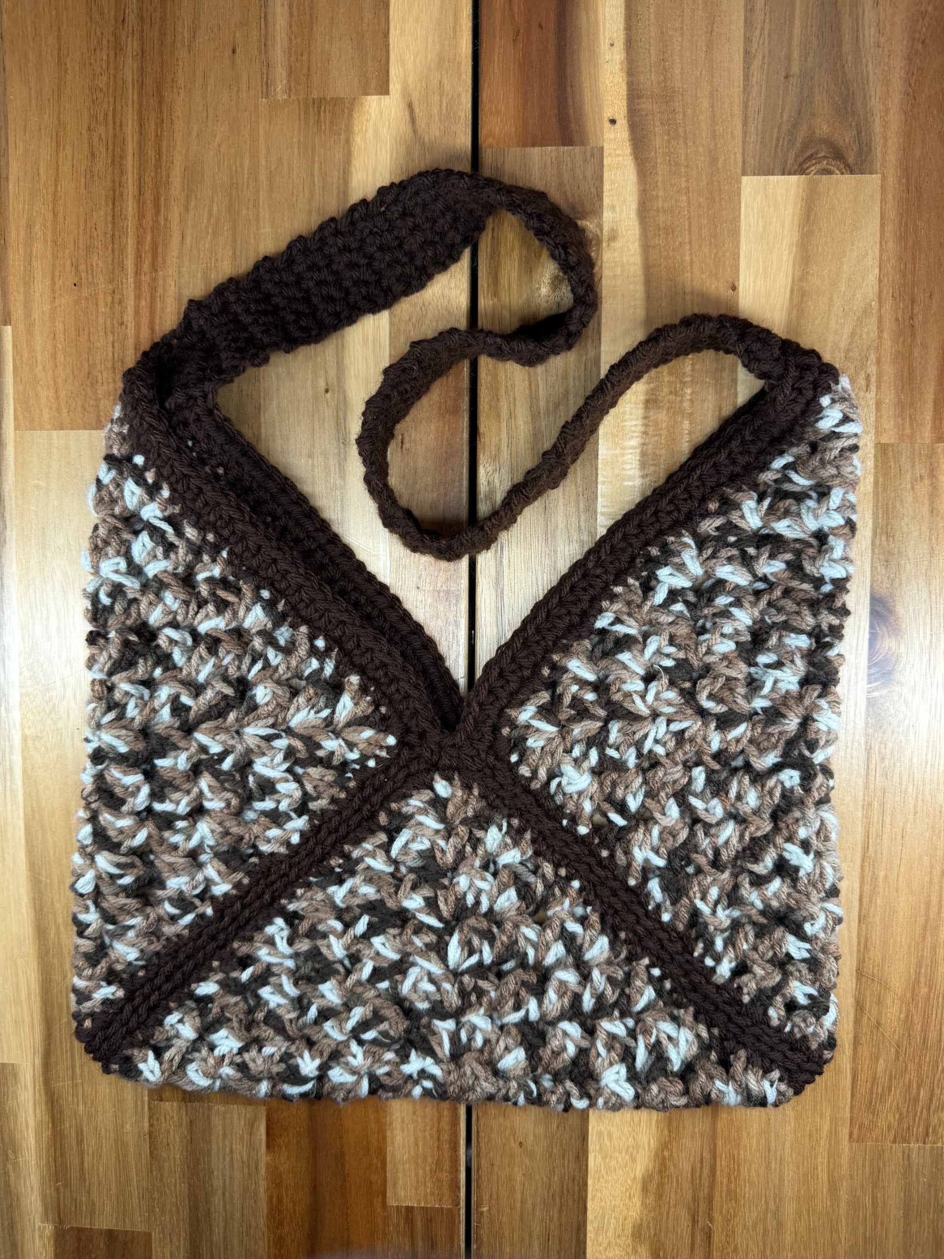 Chocolate Brown & Speckled Granny Square Hobo Bag